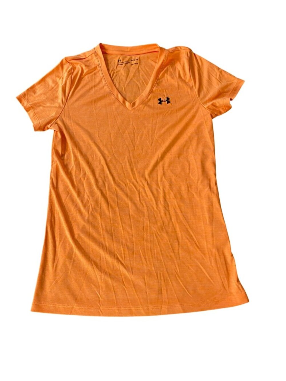 Under Armour Womens Orange V-Neck T-Shirt HeatGear 100% Polyester Small